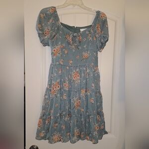 Rare Editions Blue and Orange Floral Mini Dress Size Medium
